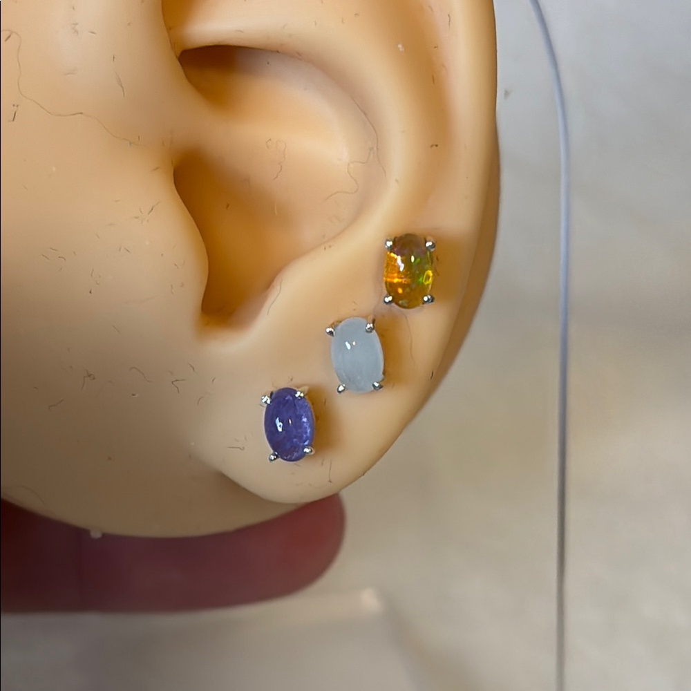 Genuine Tanzanite Aquamarine Ethiopian Opal S925 Sterling Silver Earrings Studs